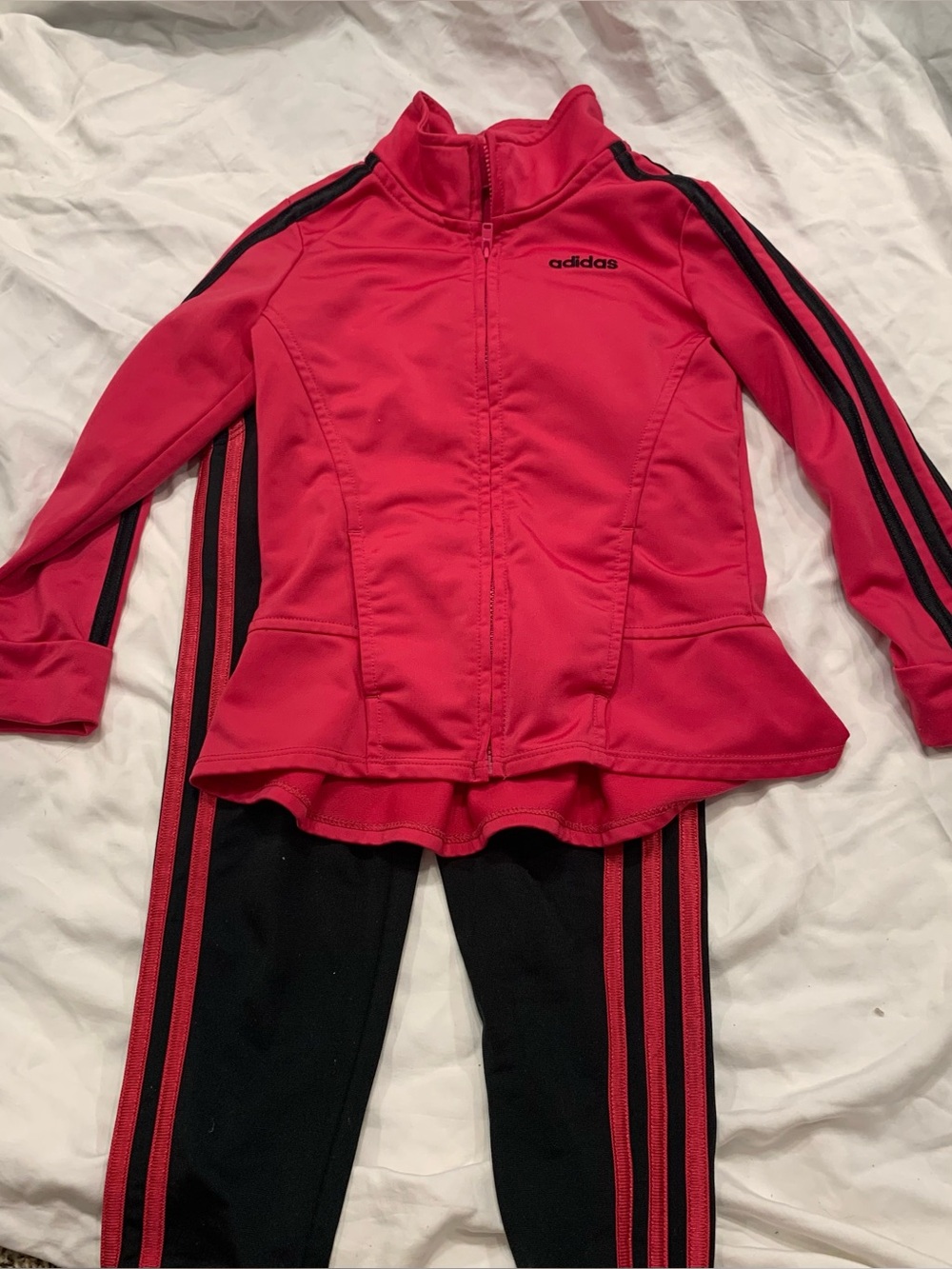 Adidas Girls 2-Piece Tricot Tracksuit Set Pink Black Ruffle Peplum Hem 4T